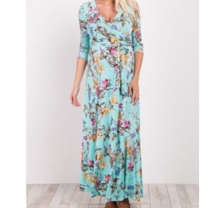 Pink Blush Floral Maternity Maxi Dress Large